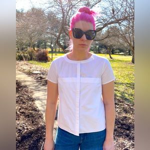 Sfera White Cotton Button Up Blouse